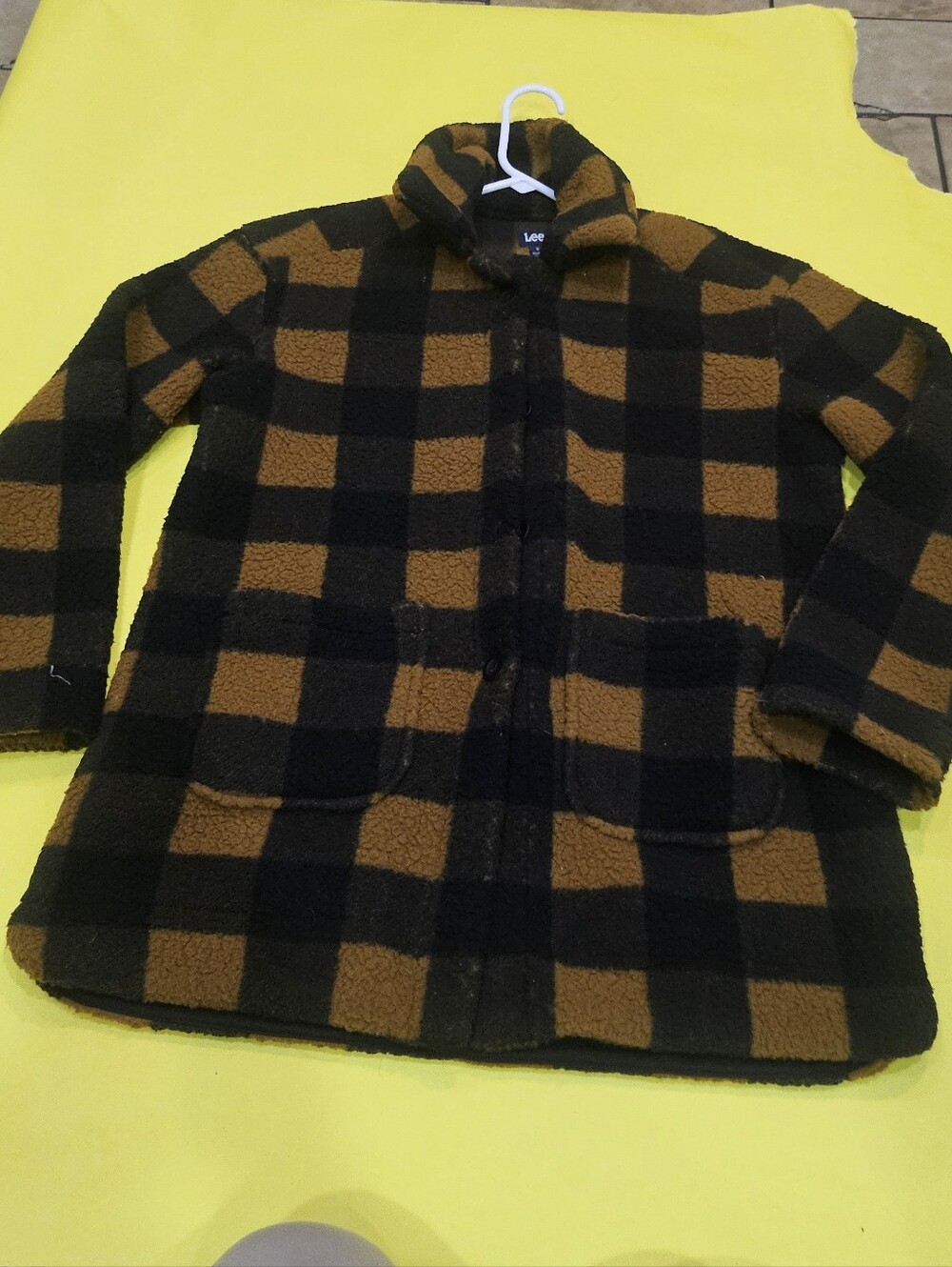 Lee Sherpa Teddy Jacket Brown Buffalo Check Plaid S